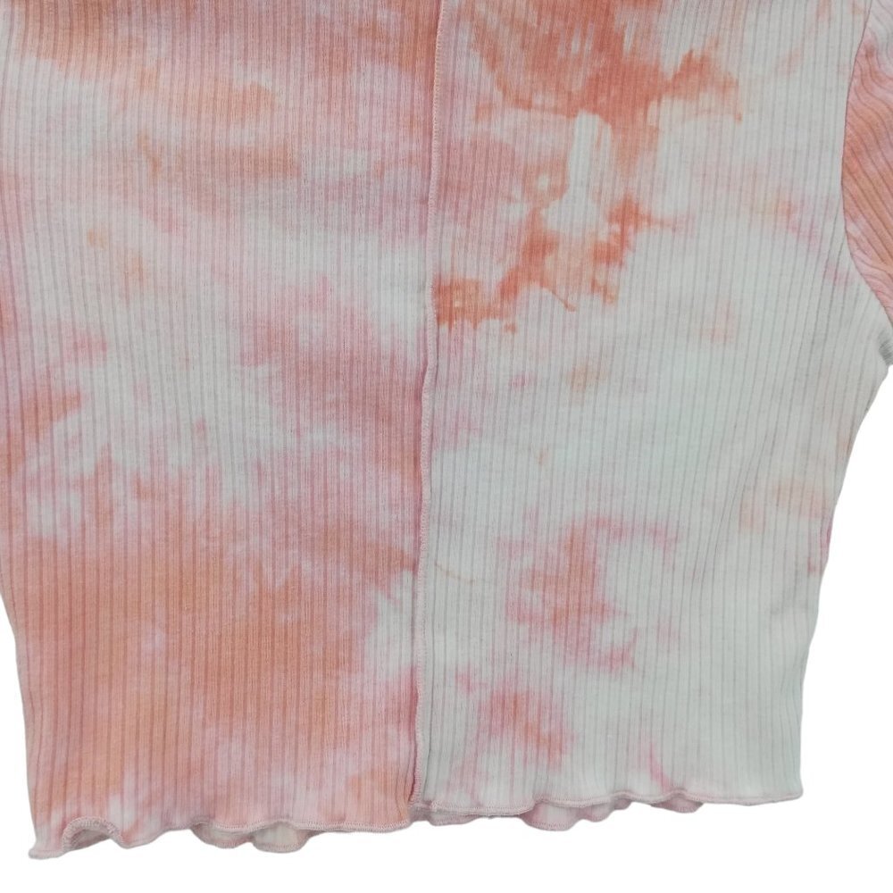 Princess Polly Tie Dye Pink Ribbed Knit Crop Top Size 8 Short Sleeve Shirt White - Picture 10 of 11